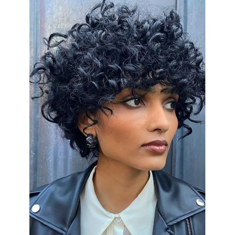 Curly African American Wigs Synthetic With Bangs Black Wigs