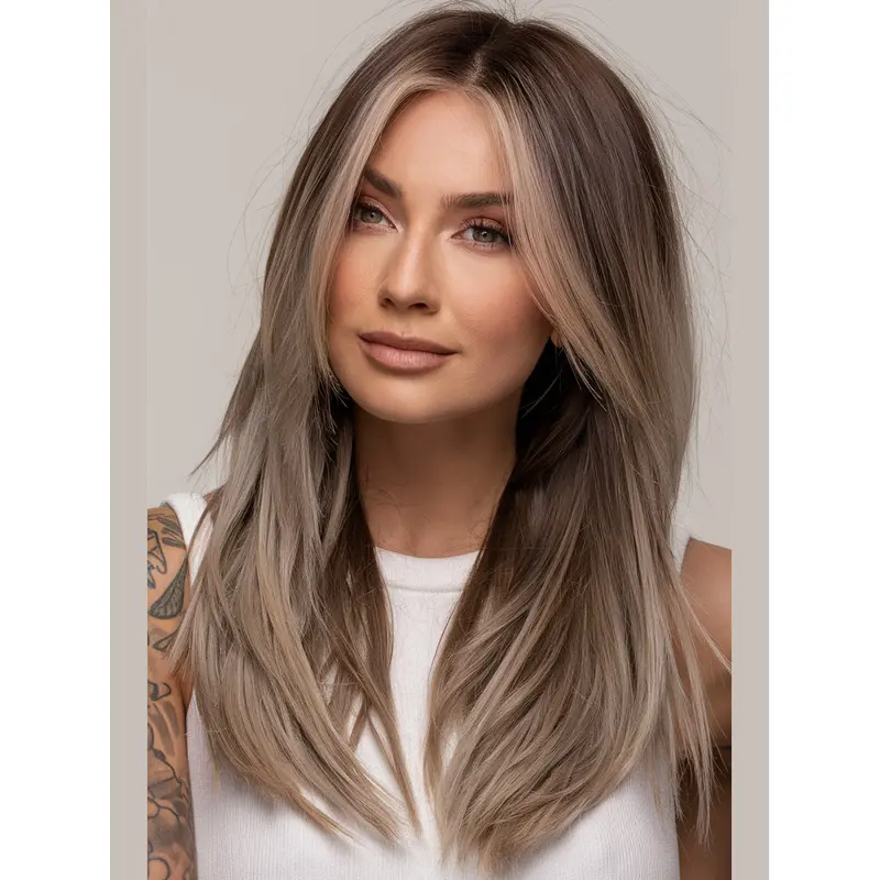 Human Hair Long Wig 18" Lace Front Layered Wigs