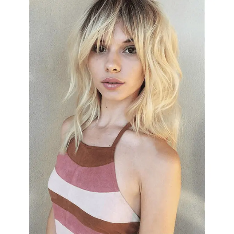16" Wavy Lace Front Long Blonde Wig Real Hair