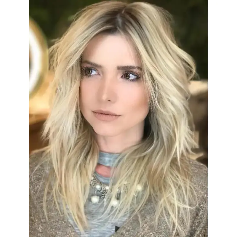 Blond Wigs Lace Front Wavy Without Bangs Synthetic Shaggy Layered Wigs