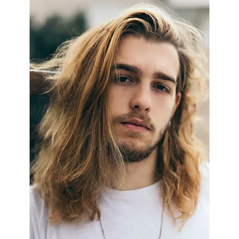 Blonde Capless Wavy Long Remy Human Hair Surfer Men Wigs