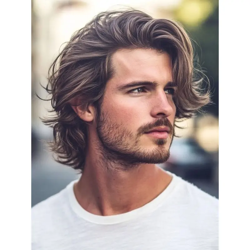 Human Hair Wigs For Men Brown Wavy Short Lace Front Wigs