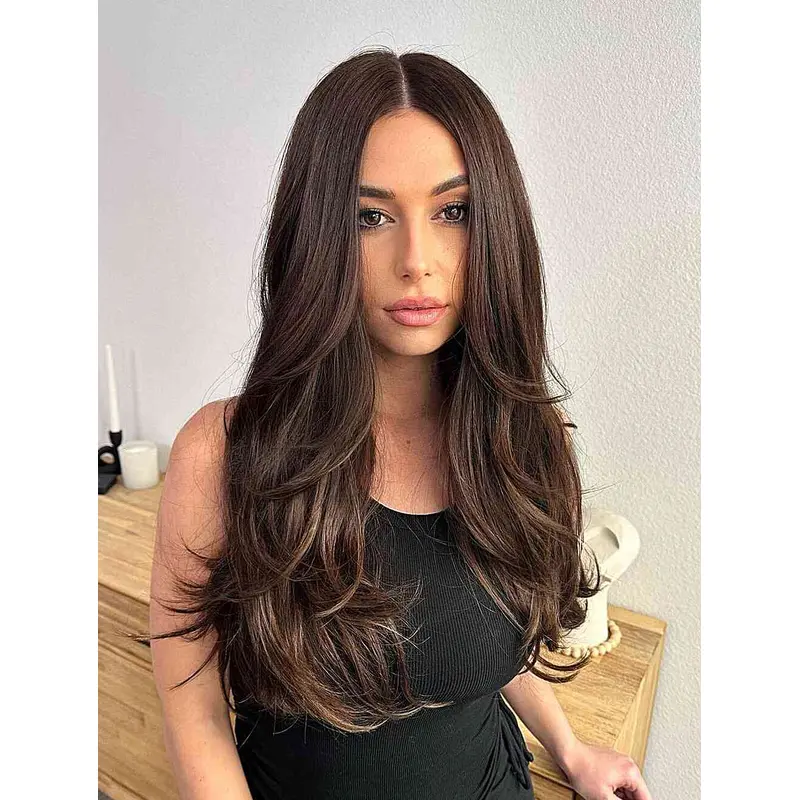 Long Hair Wigs Lace Front Layered Wigs Synthetic Wavy Wigs