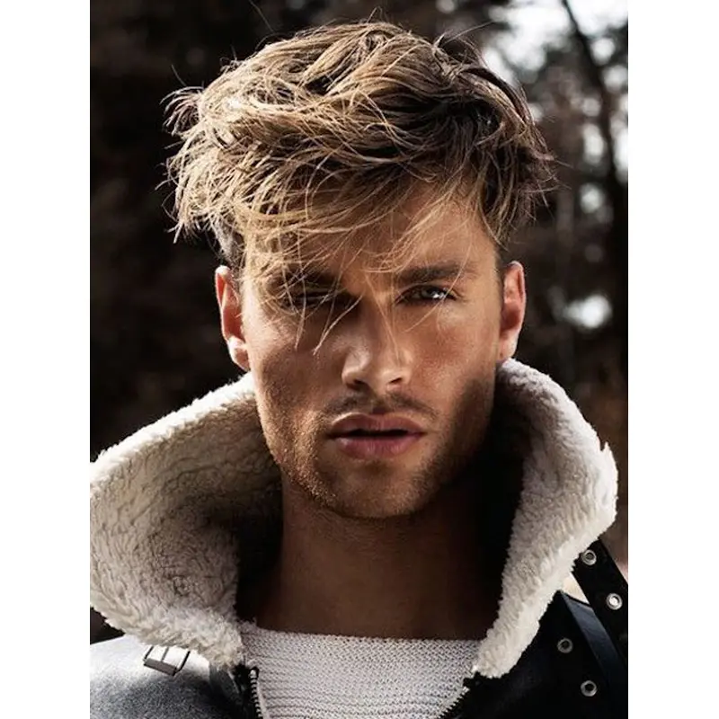 Mens Lace Wigs Wavy Brown Remy Human Hair Wigs