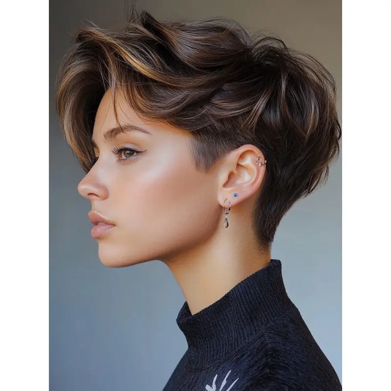 Short Wavy Wig Lace Front Boycuts Synthetic Brown 6" Wigs