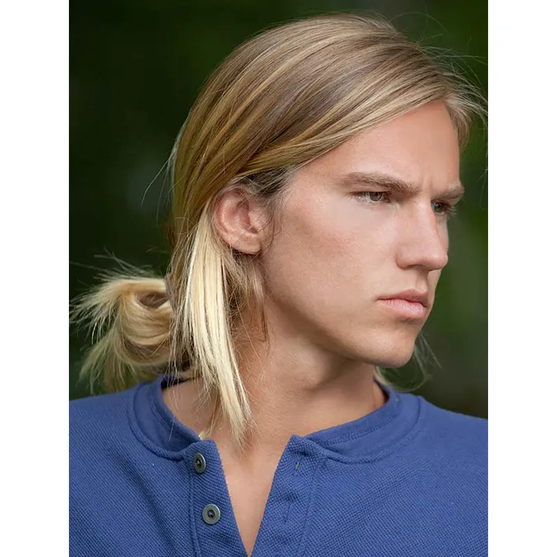 Blonde Remy Human Hair Monofilament Straight Long Men Wigs