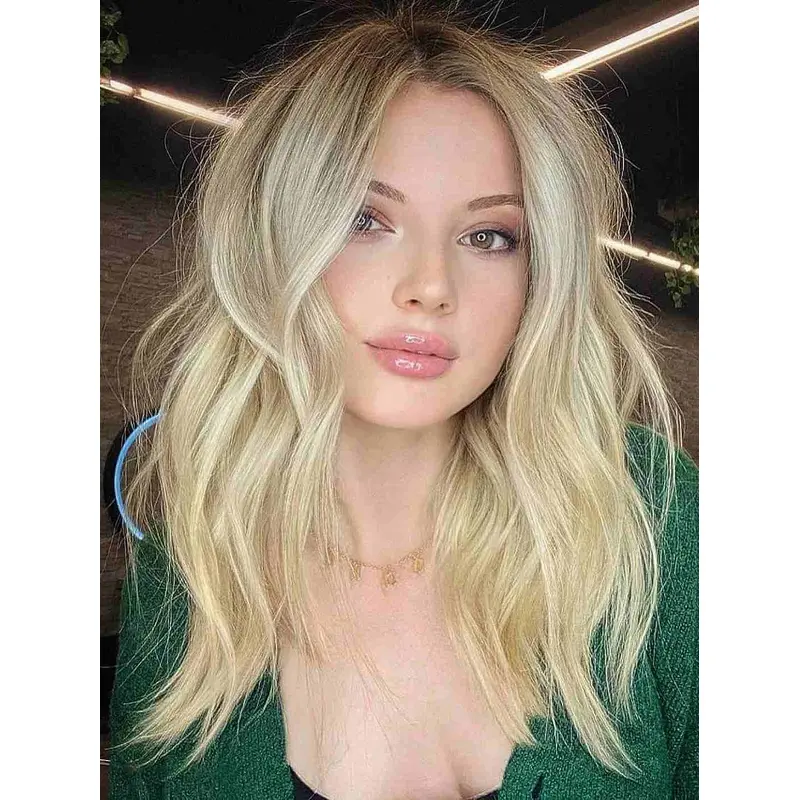 Monofilament Wavy 16" Blonde Long Wigs