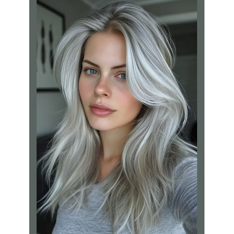 Realistic Grey Wigs Monofilament Long Wavy Synthetic Wigs