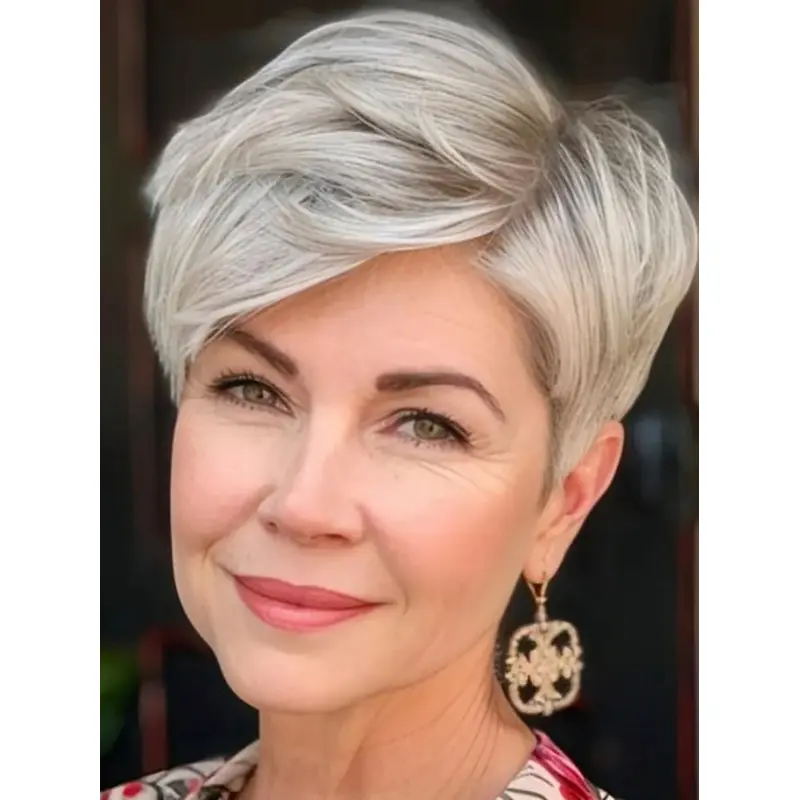Short Grey Wig Boycuts Straight Synthetic 6" Lace Front Wigs