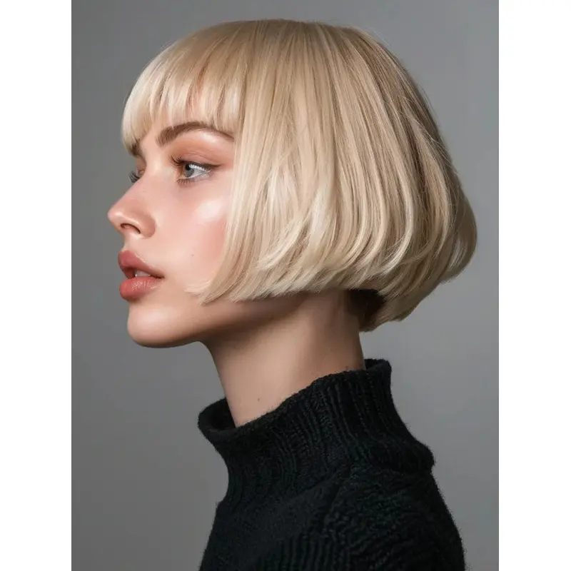 Short Hair Styles Bob Wig Lace Front With Bangs 8" Straight Wigs