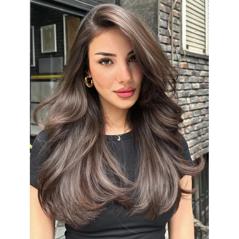 Wigs Human Hair Long Layered Monofilament 22" Wigs