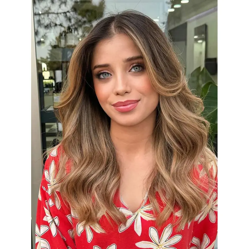 Monofilament Layered 16" Wavy Long Hair Human Hair Wigs