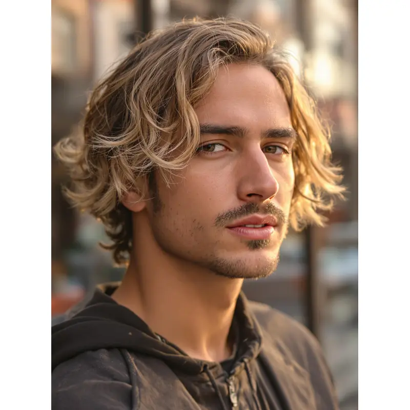 Synthetic Wigs For Men Ombre Tone Short 8" Wavy Layered Wigs