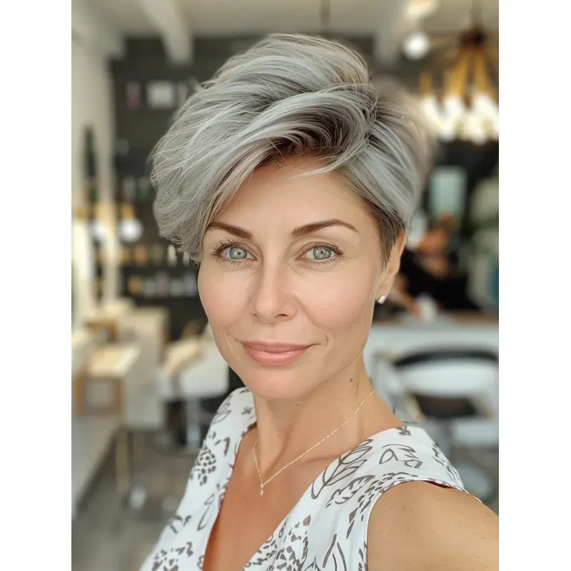 Grey Short Wigs 6" Boycuts Monofilament Synthetic Straight Wigs