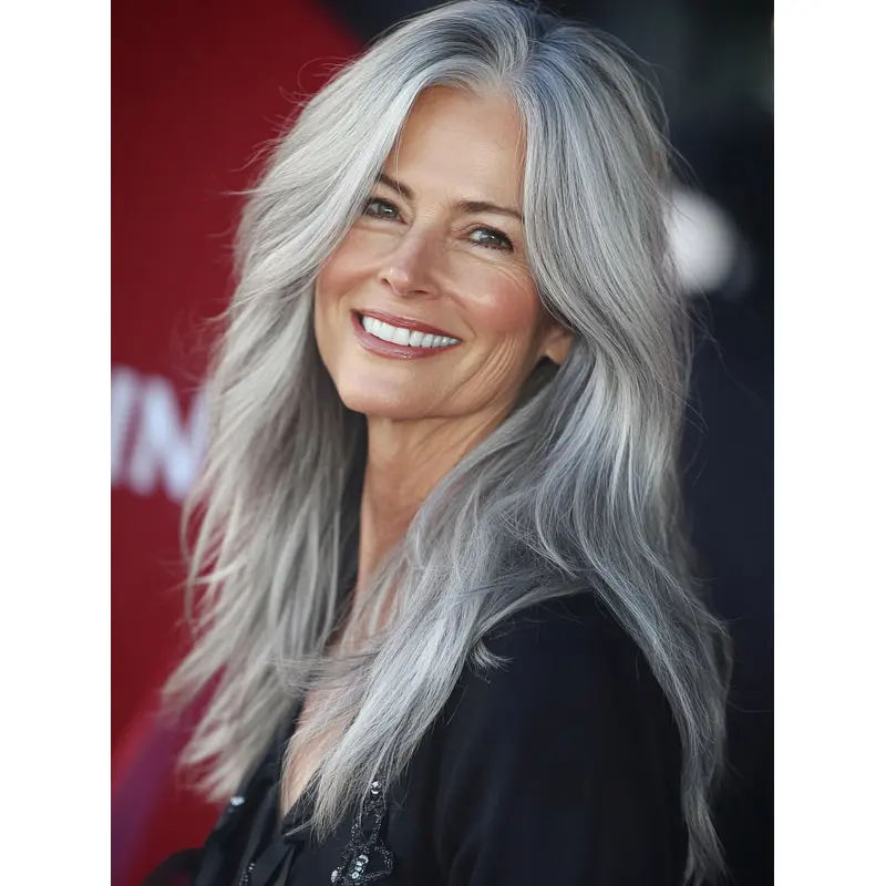 Ladies Grey Wigs 18" Without Bangs Lace Front Synthetic Long Wigs