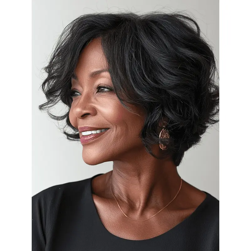 Short Style Wigs For African American 8" Wavy Remy Human Hair Wigs