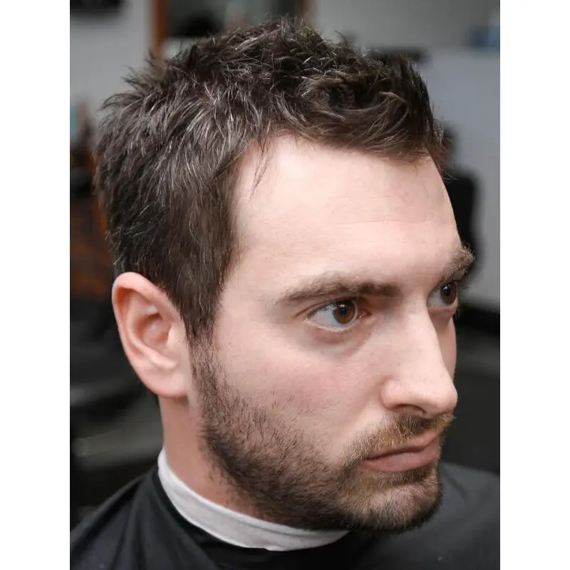 Straight Capless Remy Human Hair Brown Short Receding Hairline Men Wigs