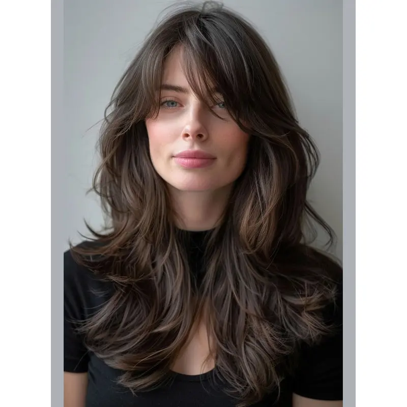 18" Monofilament Layered Long Black Wig Human Hair