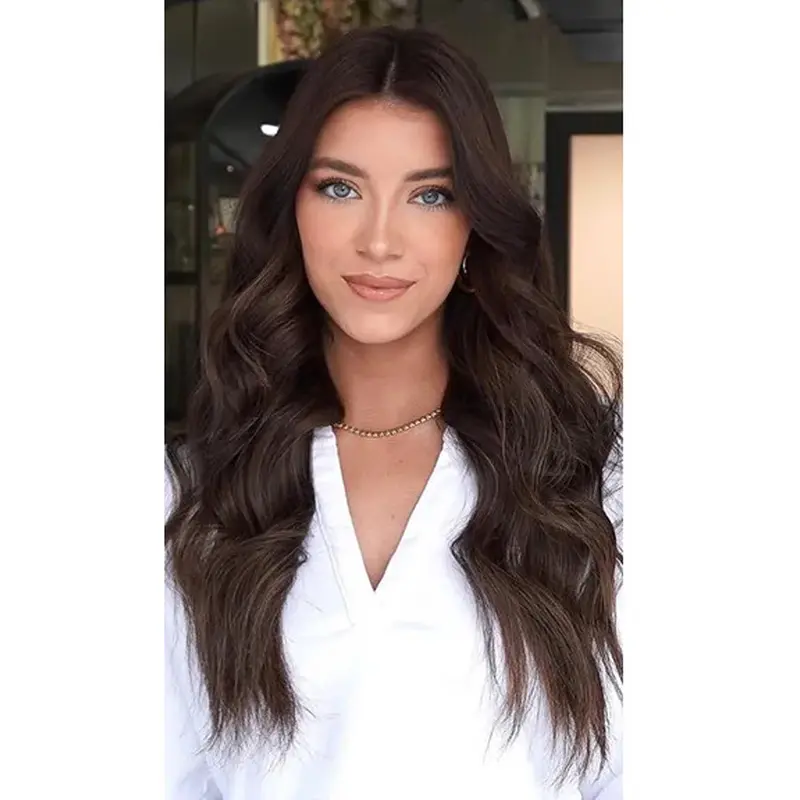Long Brown Hair Wig Lace Synthetic Wavy Wig Without Bangs Natural Long Wigs