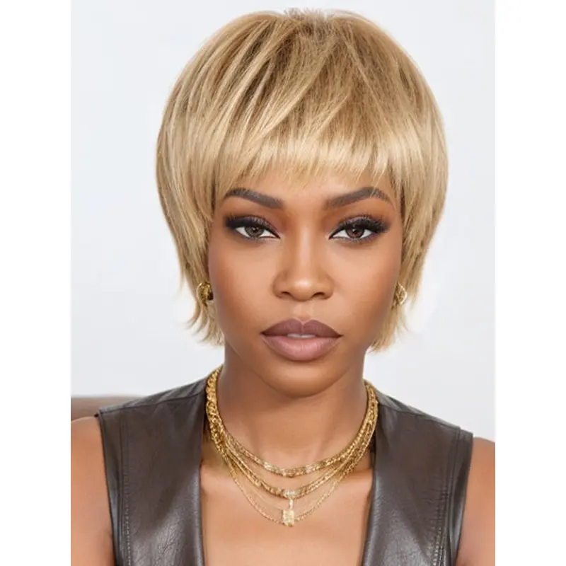 African American Wigs Short Remy Human Hair With Bangs Blonde Wigs