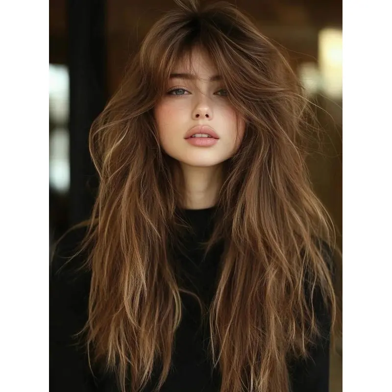 Brown Long Wig Lace Front 24" Layered Wavy Wigs