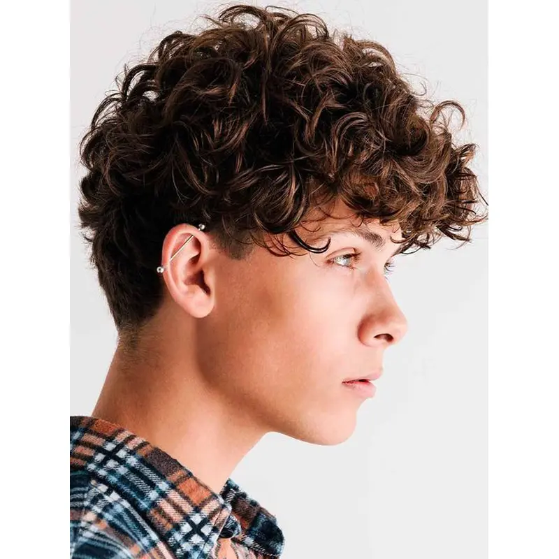 Mens Brown Wig With Bangs Lace Front 6" Curly Wigs