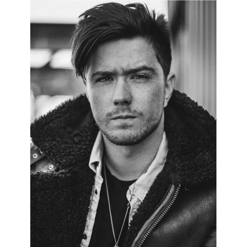 Black Capless Straight Remy Human Hair Medium Length Side Swept Men's Wigs