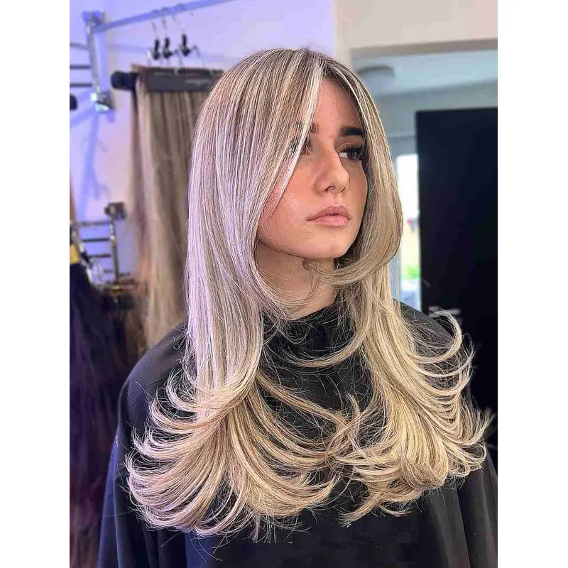 Ceter Part Wavy Lace Front Layered Wigs Wavy Ceter Part Long Wigs