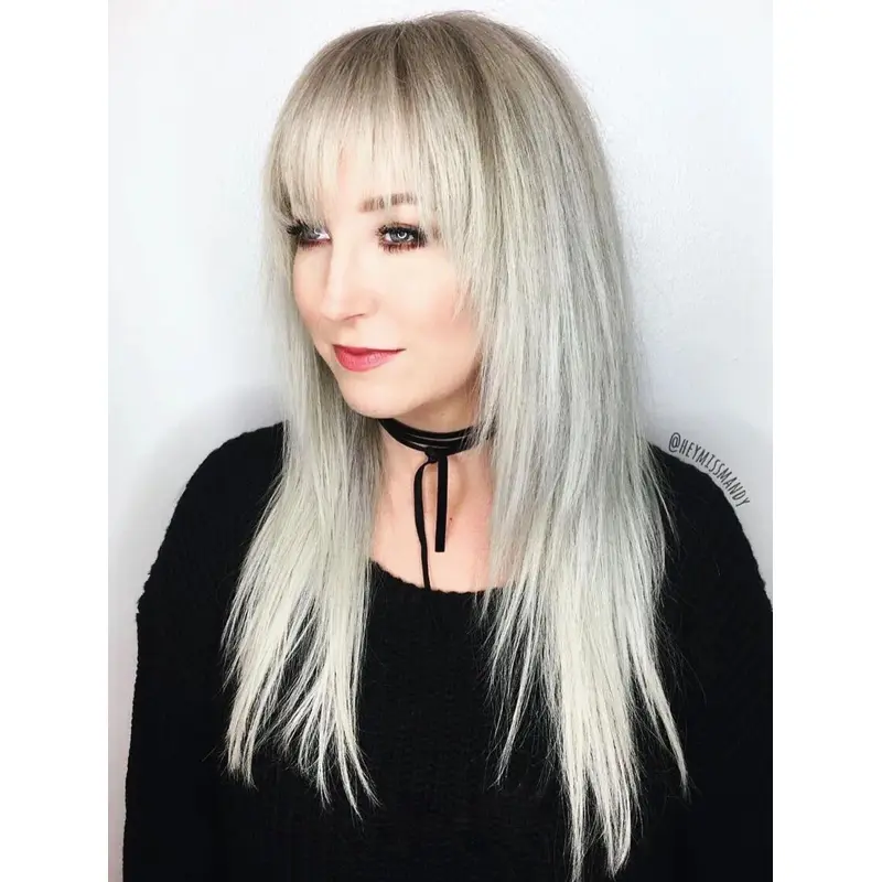 Long Gray Wigs Synthetic Straight With Bangs Wig Lace Front Long Hair Wigs For Women