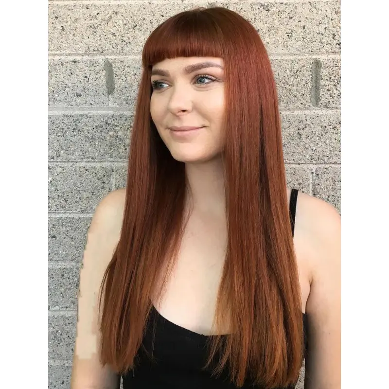 Wig Shops Straight Copper Lace Front Long Synthetic Blunt Bangs Wigs