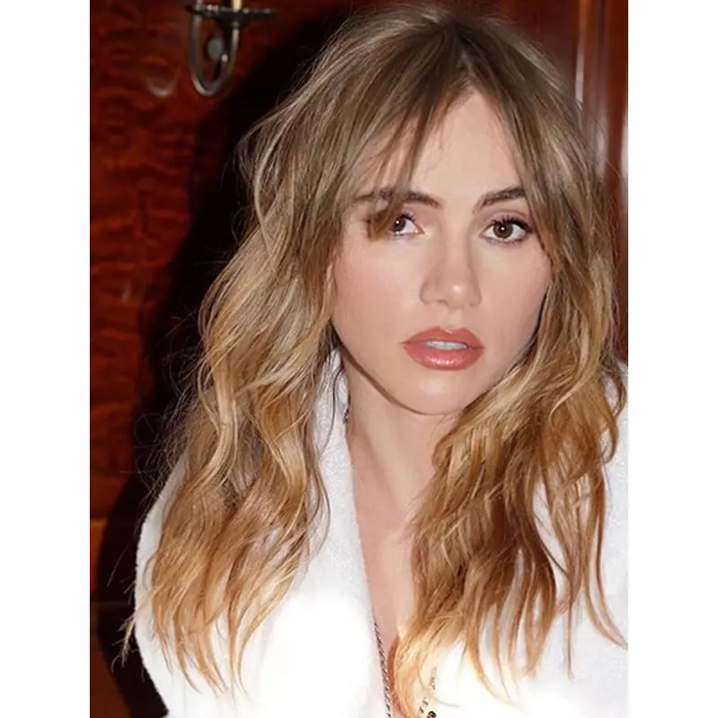 16" Wavy Lace Front Long Blonde Wigs With Bangs