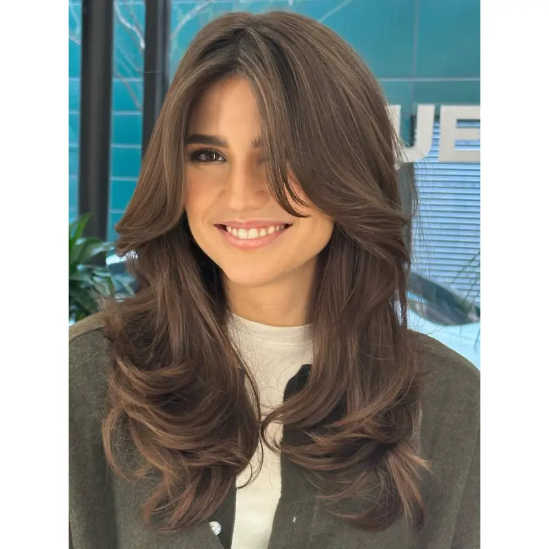 18" Wavy Monofilament Brown Long Wig