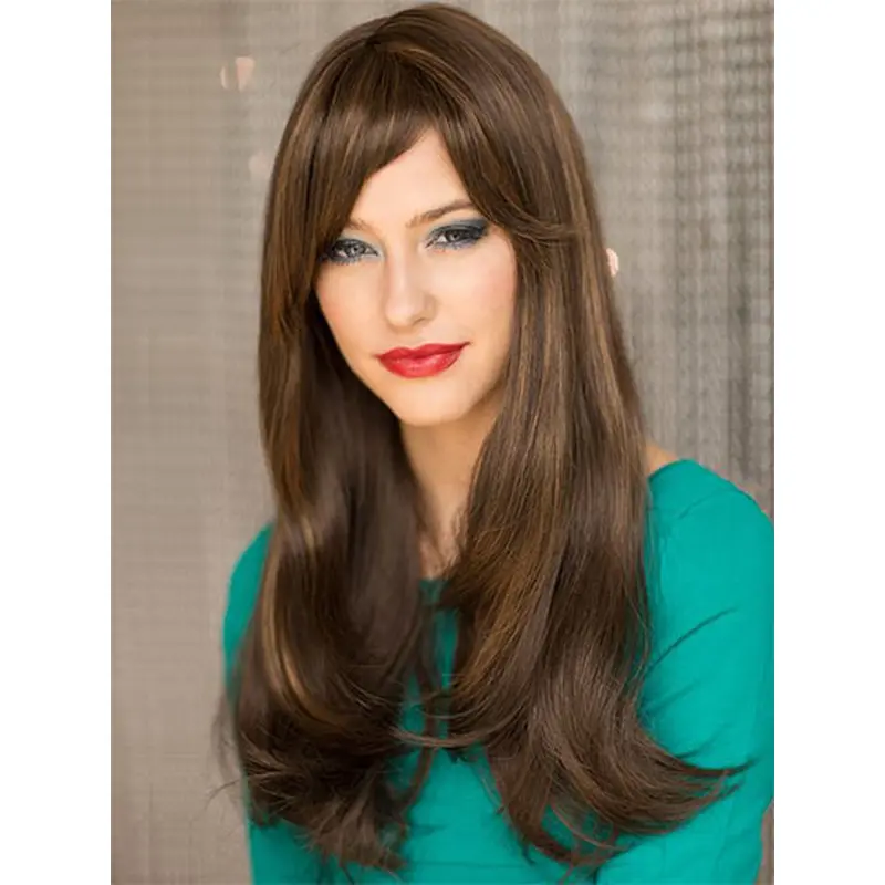 Brown Straight Remy Human Hair Graceful Long Wigs