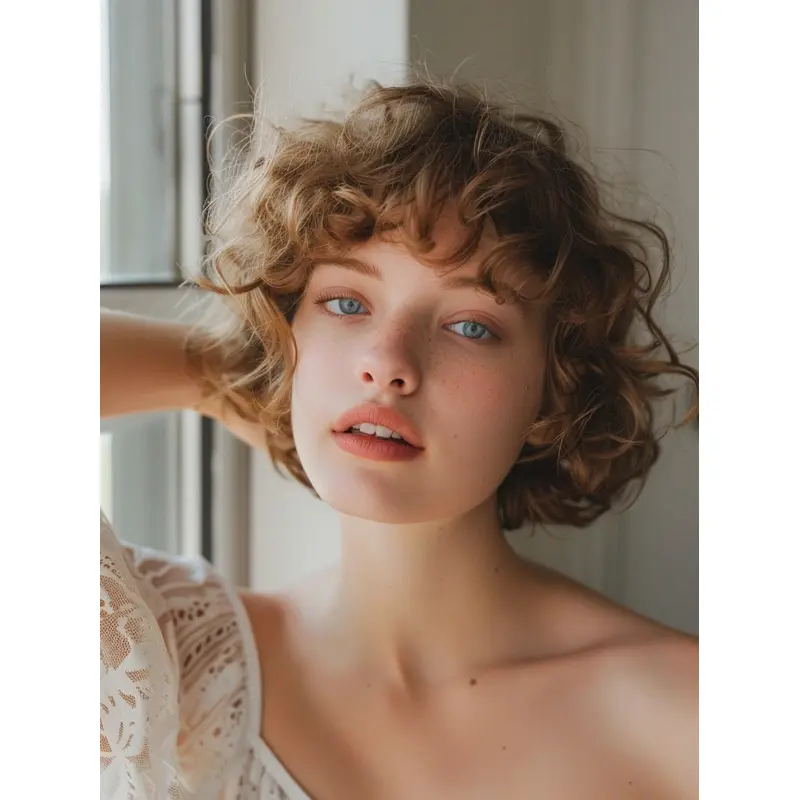 Short Curly Wig Blonde Bobs Synthetic 8" Lace Front Wigs