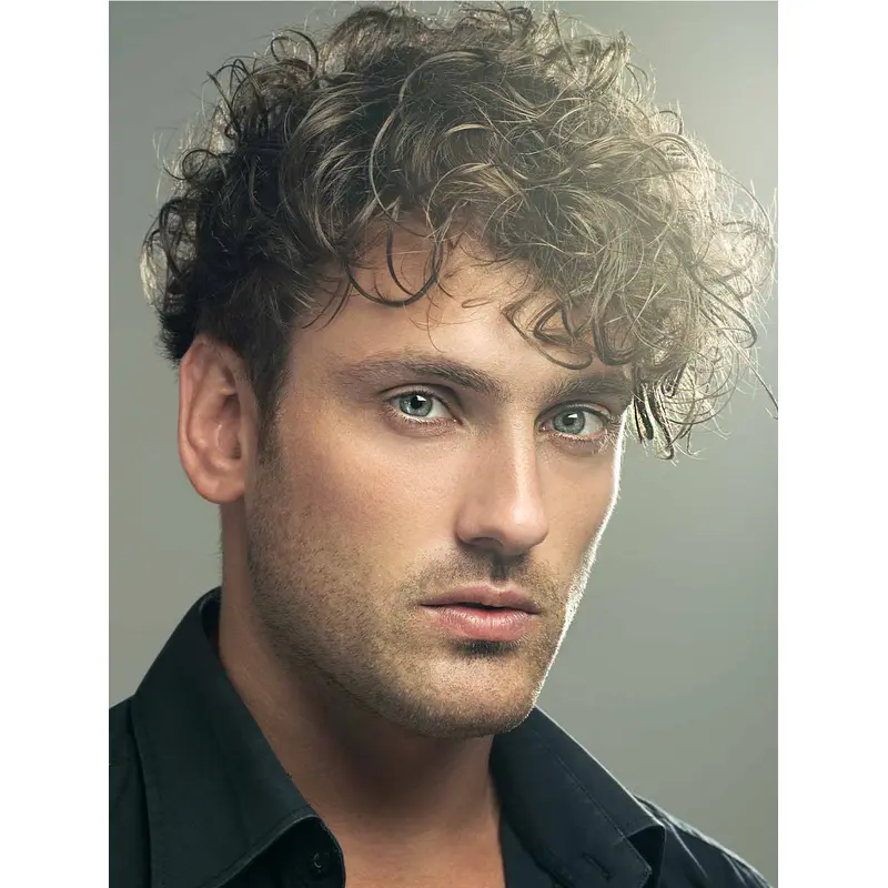 Curly Blonde Capless Short Remy Human Hair Jewfro Men Wigs