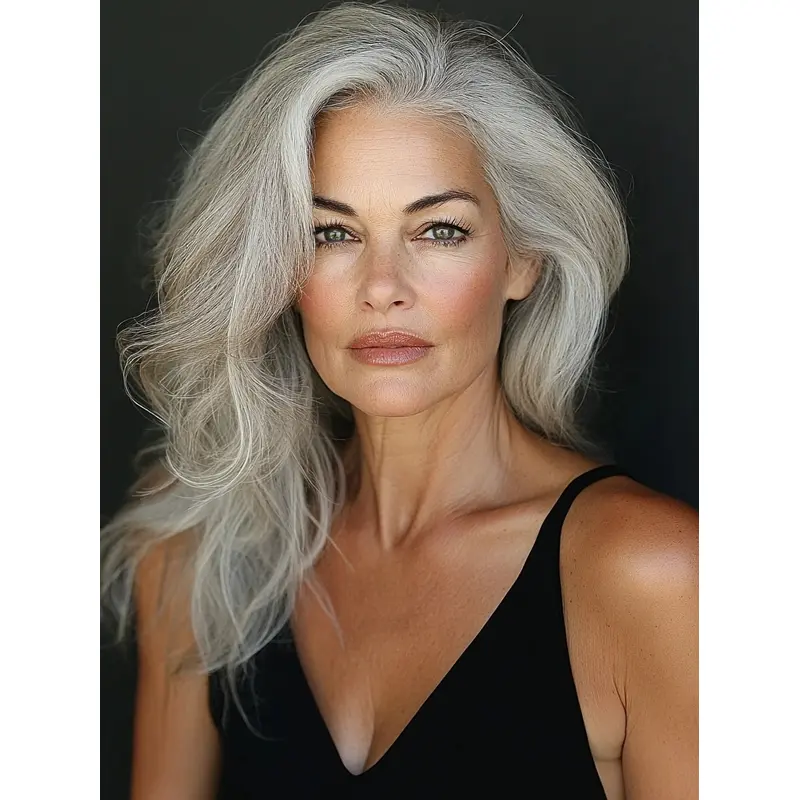 Grey Wig Synthetic Without Bangs 18" Straight Lace Front Long Wigs