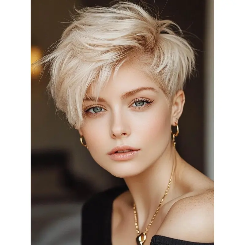 Human Hair Short Wig Boycuts 6" Platinum Blonde Straight Monofilament Wigs