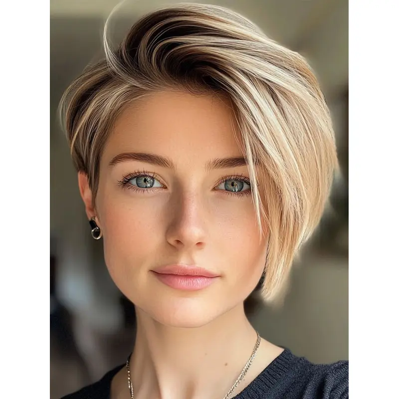Lace Front Short Wigs Straight Boycuts Synthetic Platinum Blonde 6" Wigs