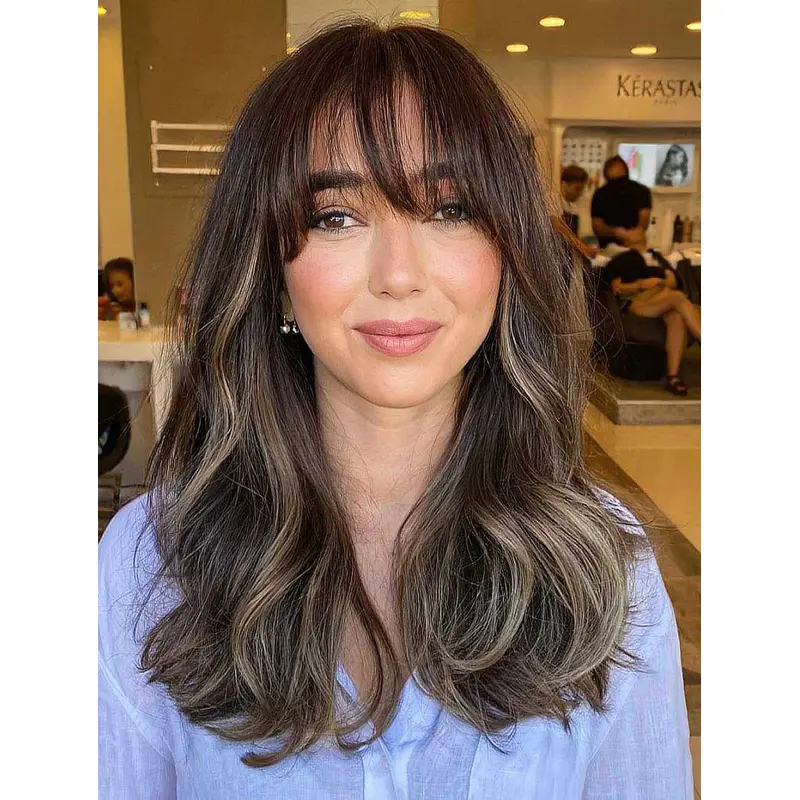 Long Wigs Lace Front Wavy Wigs With Bangs Synthetic Wigs