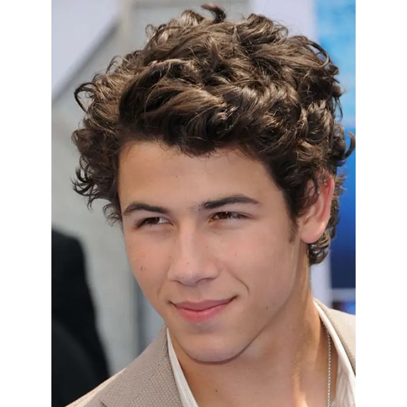 Realistic Male Wigs Curly Brown Layered 6" Wigs