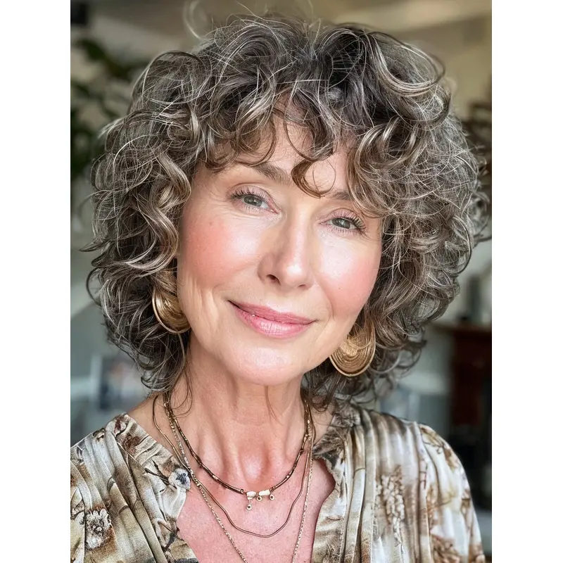 Short Grey Curly Wigs Synthetic 10" Monofilament Wigs