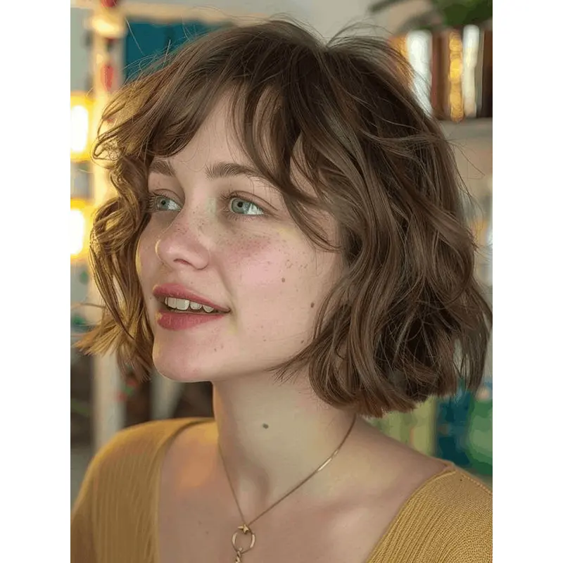 Short Wavy Human Hair Wigs 10" Brown Monofilament Wigs
