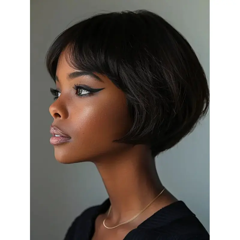 African America Wigs Remy Human Hair Lace Front 8" Wigs