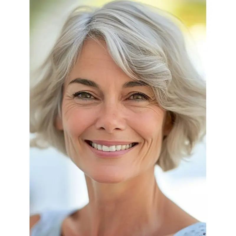 Grey Hair Wigs Short 8" Monofilament Synthetic Wigs