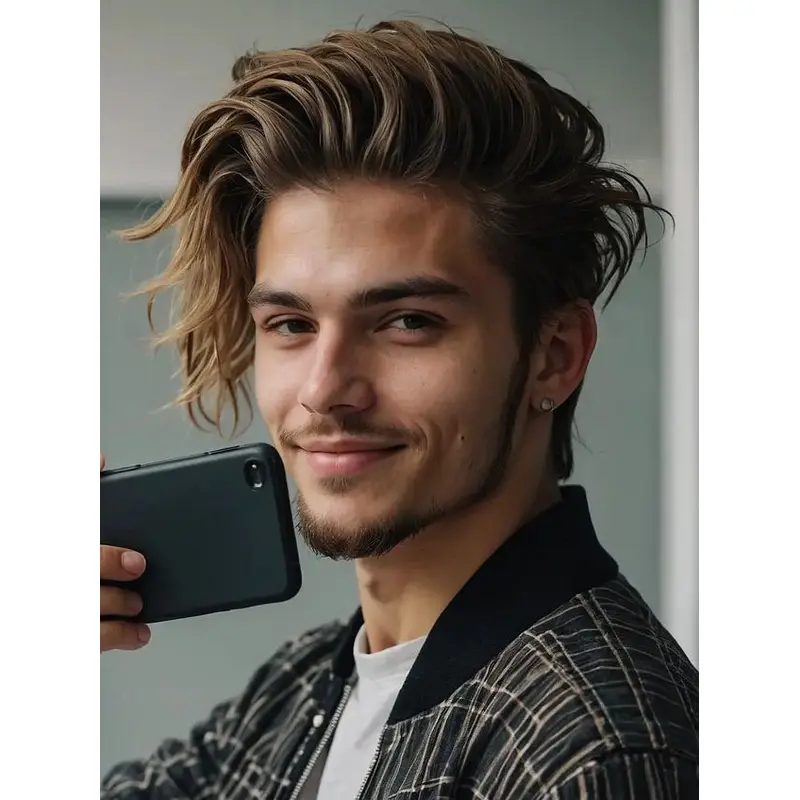 Mens Realistic Wigs Brown Wavy Short Lace Front Wigs