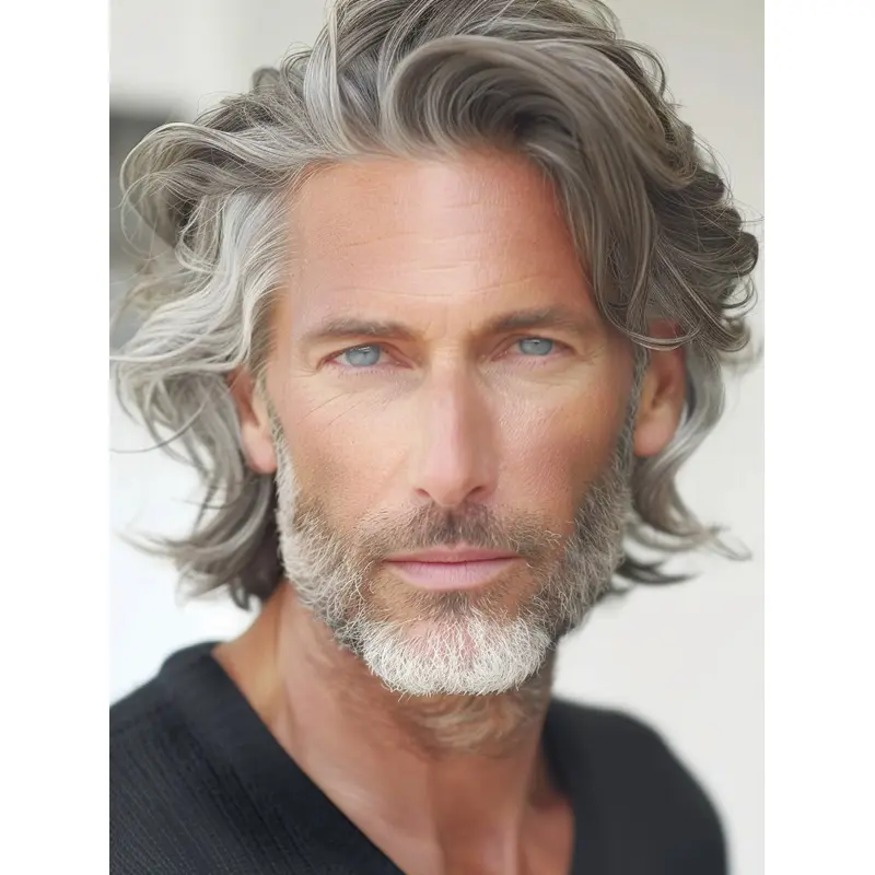 Mens Wigs Grey 8" Lace Front Remy Human Hair Wigs