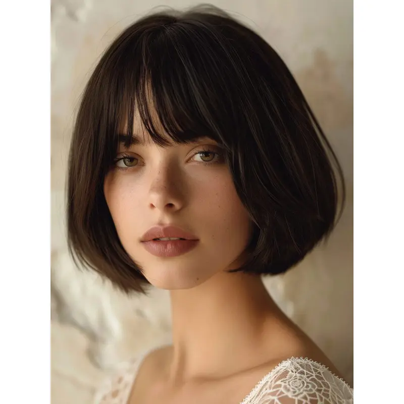 Short Black Wigs 8" Bobs Lace Front Straight Remy Human Hair Wigs