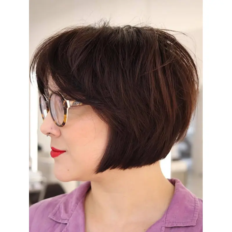 Synthetic Short Bob Wig 8" Monofilament Brown Straight Wigs