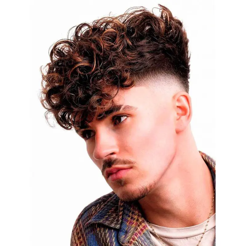 Auburn Capless Curly Remy Human Hair Curly Medium Length Length Men's Wigs