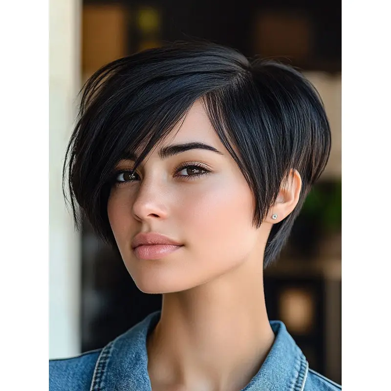 Black Short Wigs Remy Human Hair Boycuts Straight 6" Lace Front Wigs